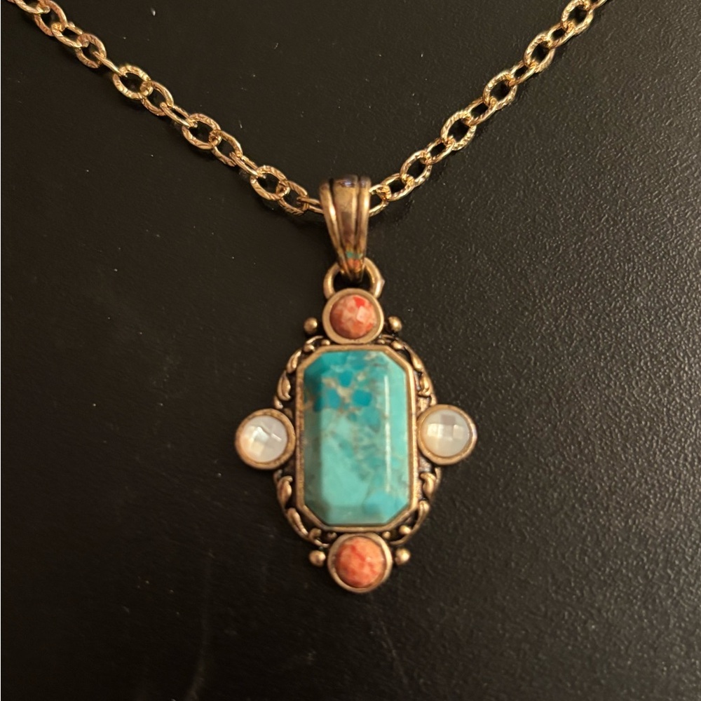 Genuine Turquoise, Coral, and Mop Jewelry Set - Picture 14 of 15